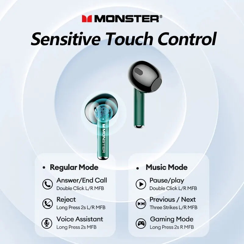 Monster XKT16 Wireless Earphones Bluetooth 5.3 Gaming