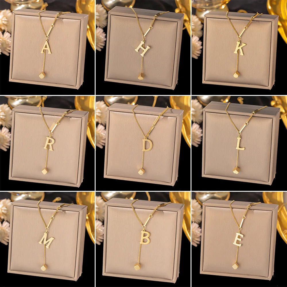 Stainless Steel Initial Letter Chain Necklace Jewelry Gift