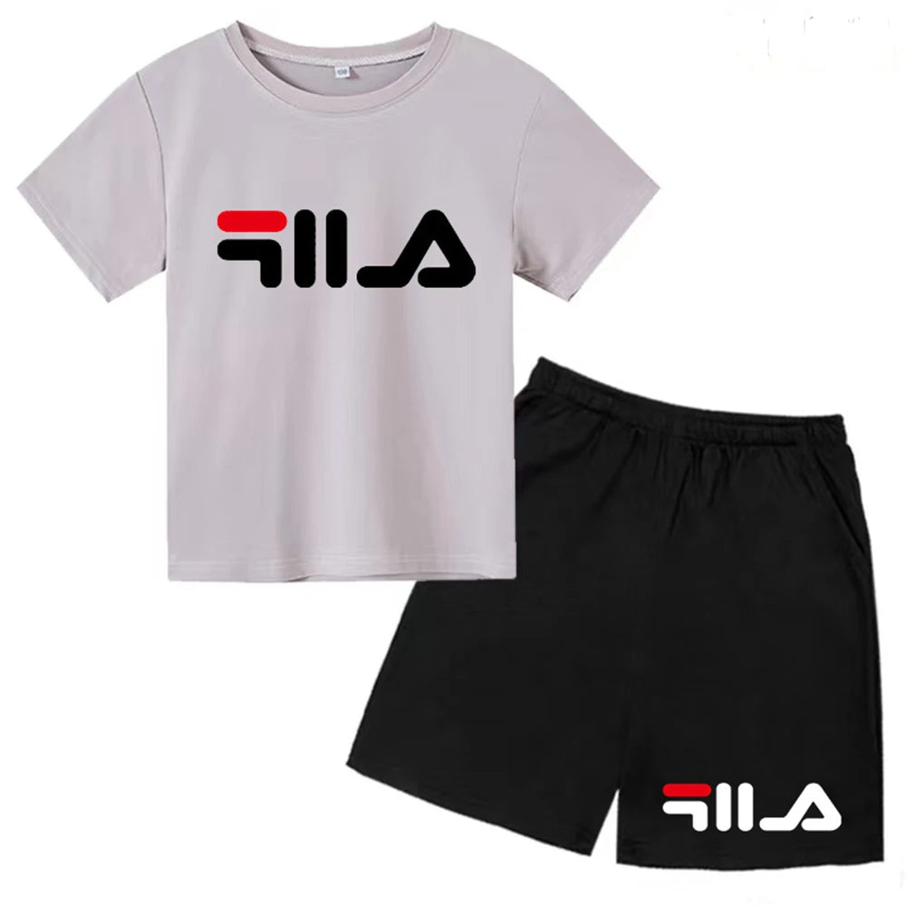 Summer Round Neck T-shirt for Boys Girl+shorts Set Children's Printed Cotton Breathable Leisure Brand Short Sleeve Clothing