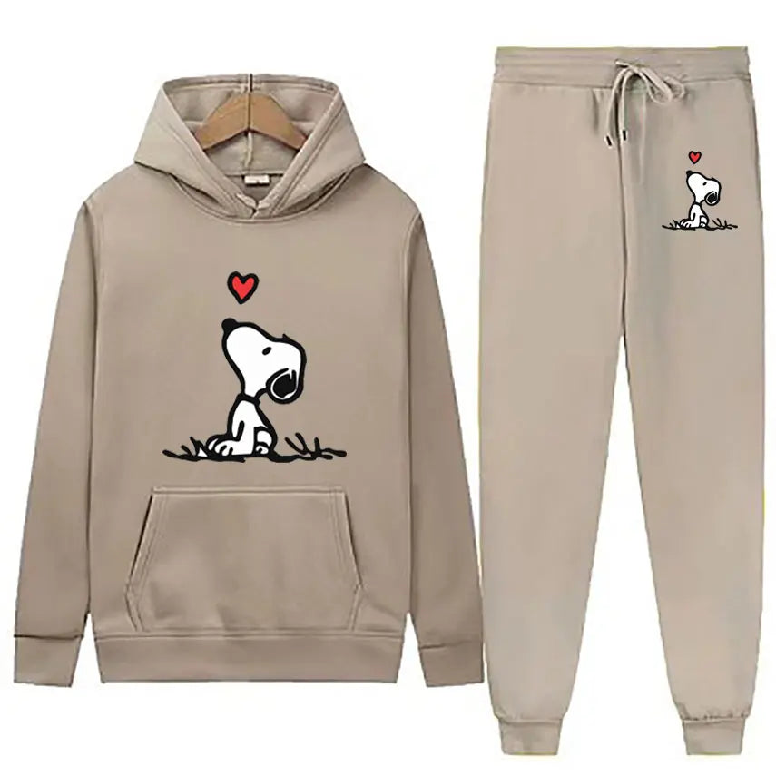 Snoopy Cartoon Anime Women Sweatshirt Sweatpants Set 2024