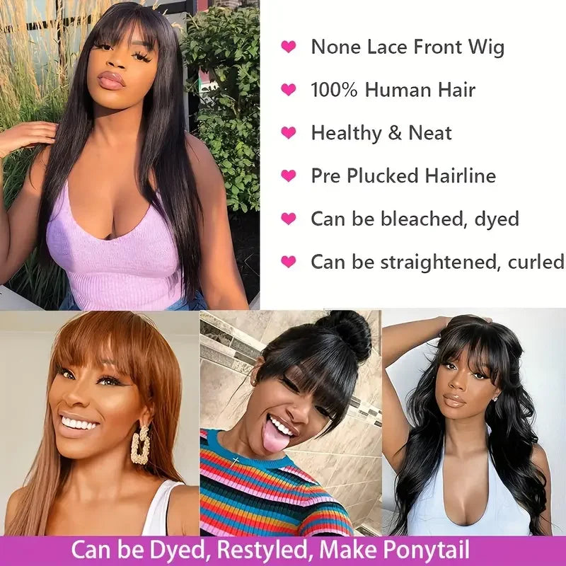 Silky Straight Human Hair Wigs With Bang Full Wigs