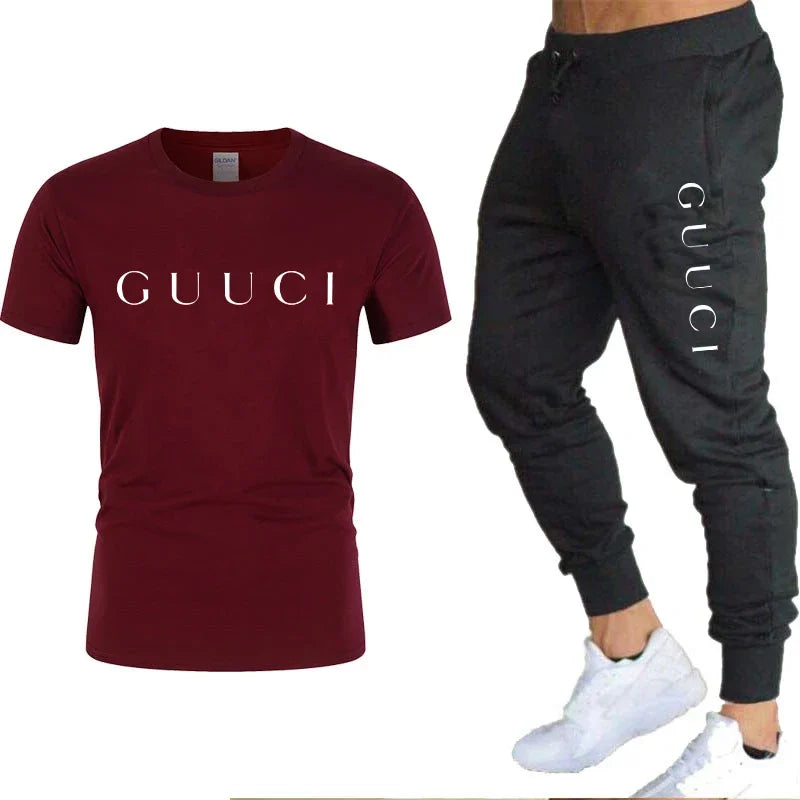 Summer Casual Tracksuit Men's T-Shirt + Pants Suit Luxury Short Sleeve Brand Printed Shirts Jogging Sweatpants Male Sportswear