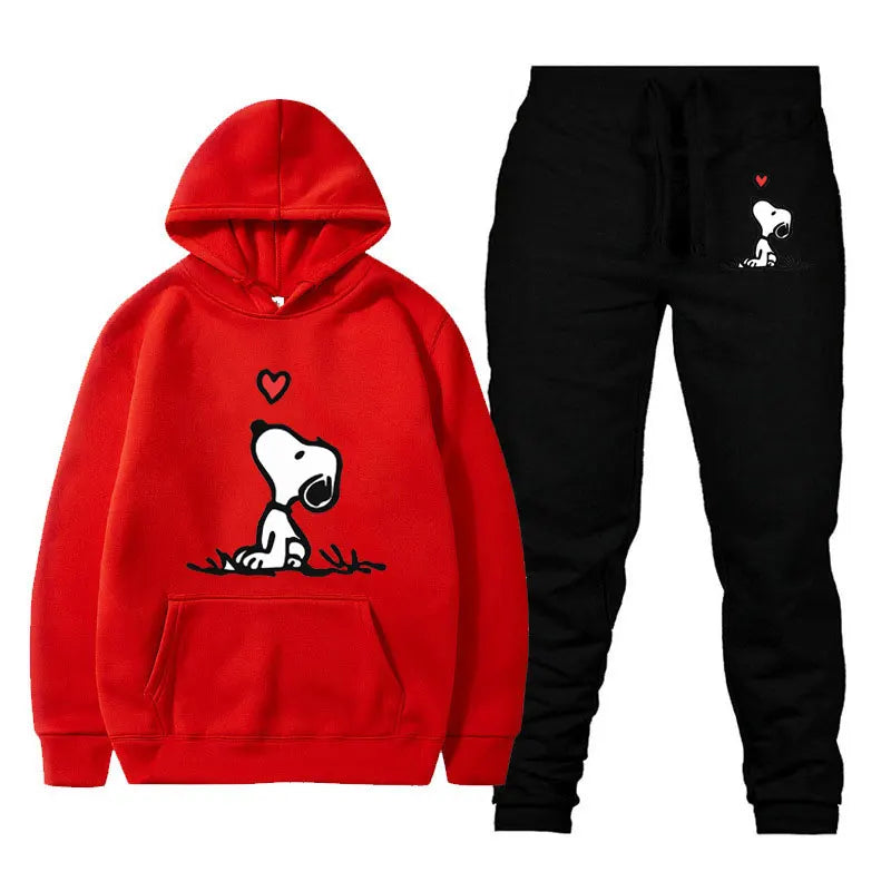 Snoopy Cartoon Anime Women Sweatshirt Sweatpants Set 2024
