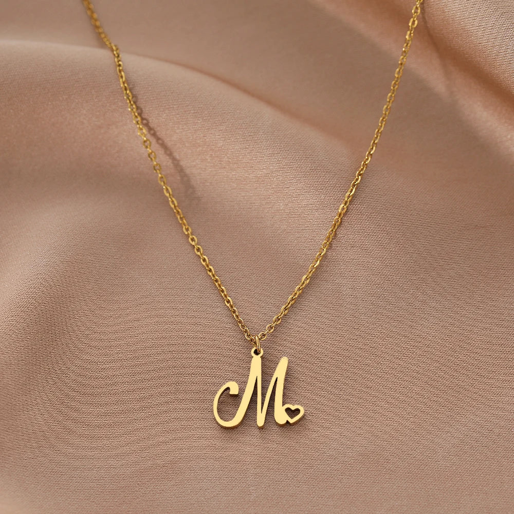 Stainless Steel Necklaces Letter M Heart For Women