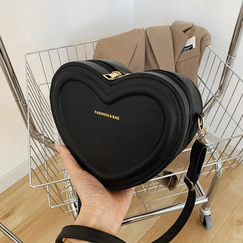 Hot Sale Heart Shape Crossbody Bags For Women Solid Pu Handbags