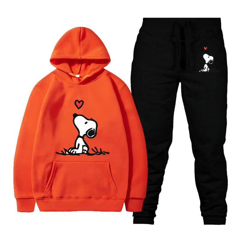 Snoopy Cartoon Anime Women Sweatshirt Sweatpants Set 2024