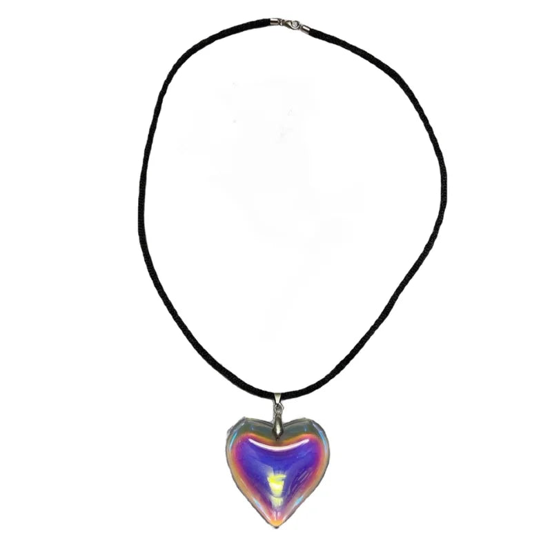 Y2k Love Heart Necklace Rope Chain Girls Rave Gift Gothic Jewelry