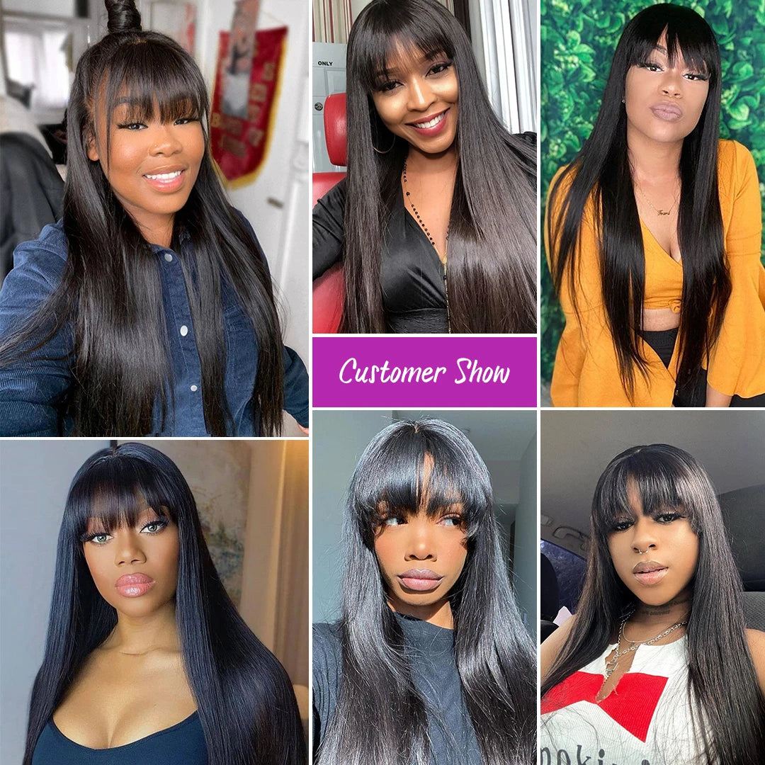 Silky Straight Human Hair Wigs With Bang Full Wigs