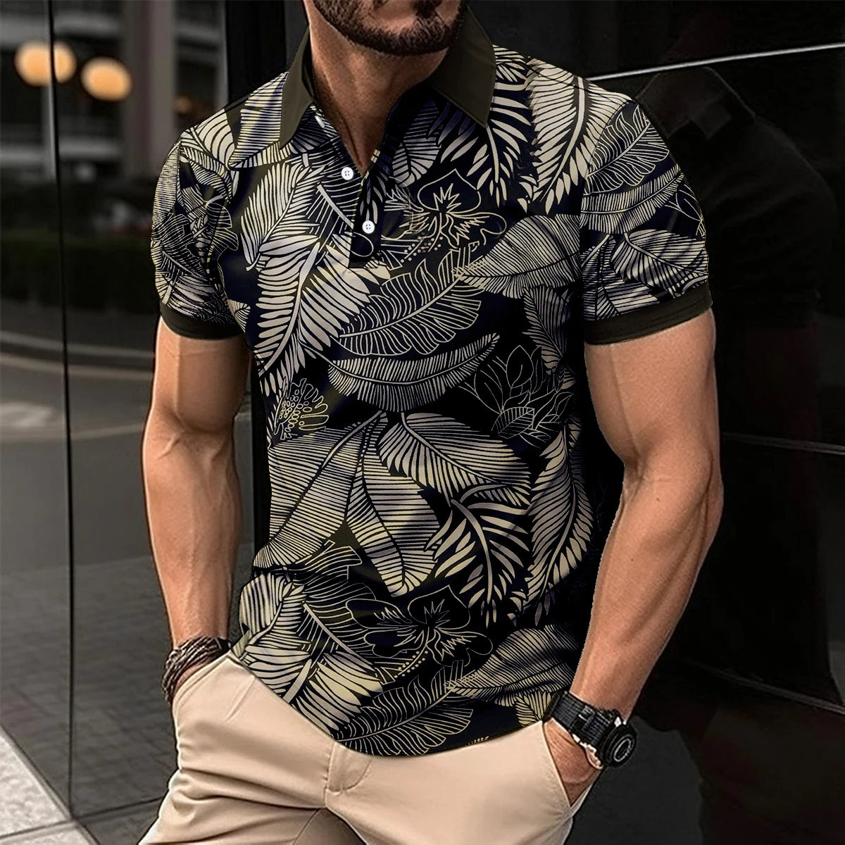 2024 Summer Men's Fashion Lapel Short-Sleeved Striped men's Polo Shirt