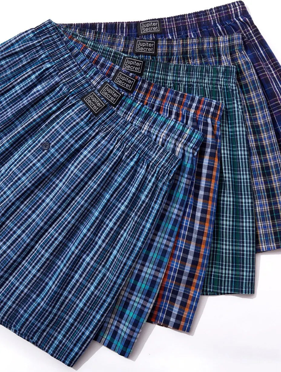 JupiterSecret 6 Pcs Men's Woven Boxer Shorts, Elastic Waistband Random Color