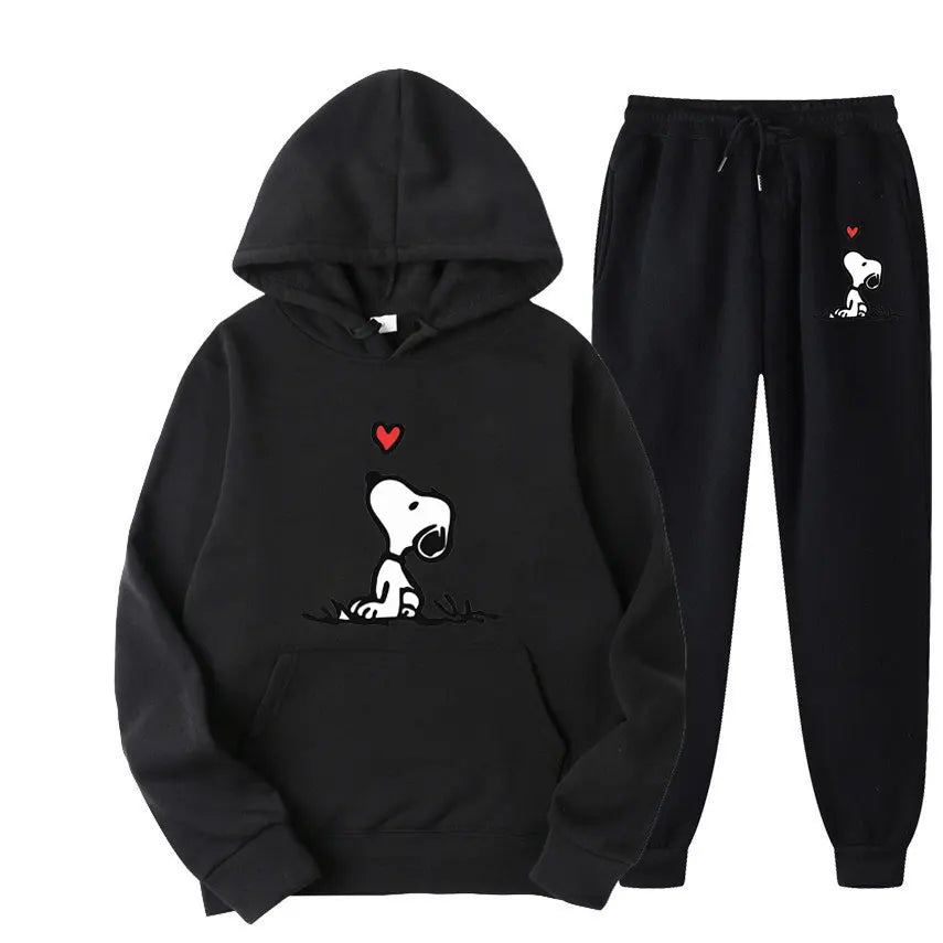 Snoopy Cartoon Anime Women Sweatshirt Sweatpants Set 2024