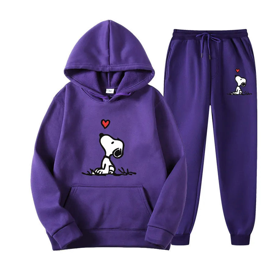 Snoopy Cartoon Anime Women Sweatshirt Sweatpants Set 2024