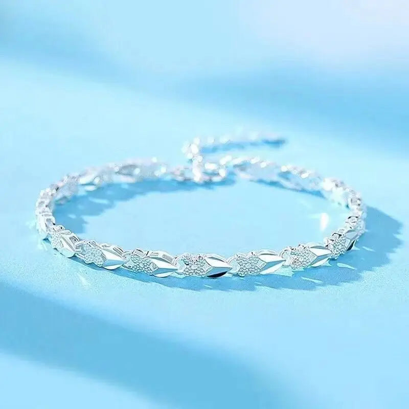 925 sterling Silver Bracelets Heart Leaf foion Nice Chain