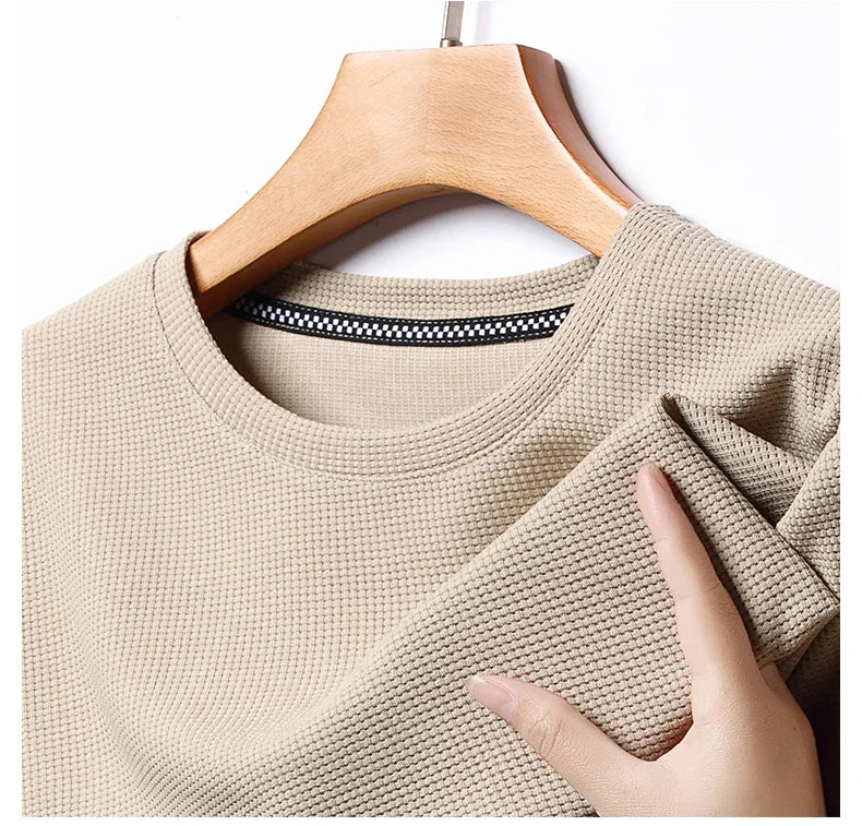 New Summer Waffle Round Neck Short Sleeved T-s
