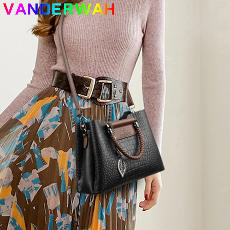 Brand Leather 3 Layers Alligator Handbags
