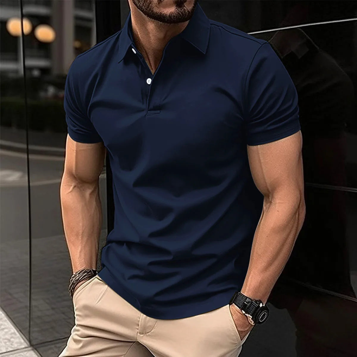 2024 Summer Men's Fashion Lapel Short-Sleeved Striped men's Polo Shirt