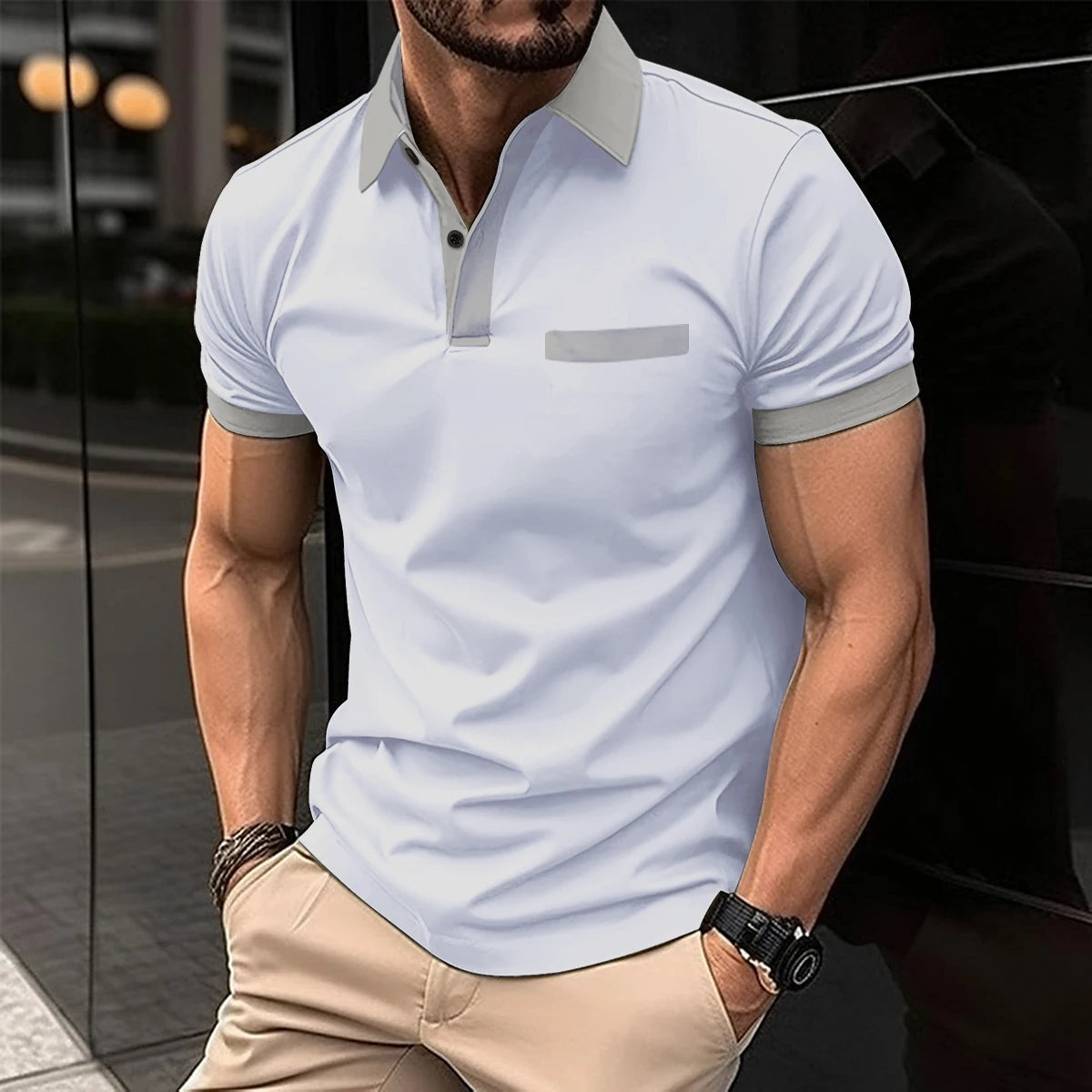 2024 Summer Men's Fashion Lapel Short-Sleeved Striped men's Polo Shirt