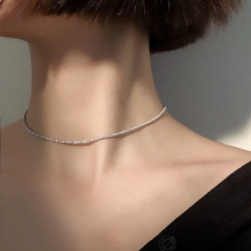 2022 Popular Silver Colour Sparkling Clavicle Chain