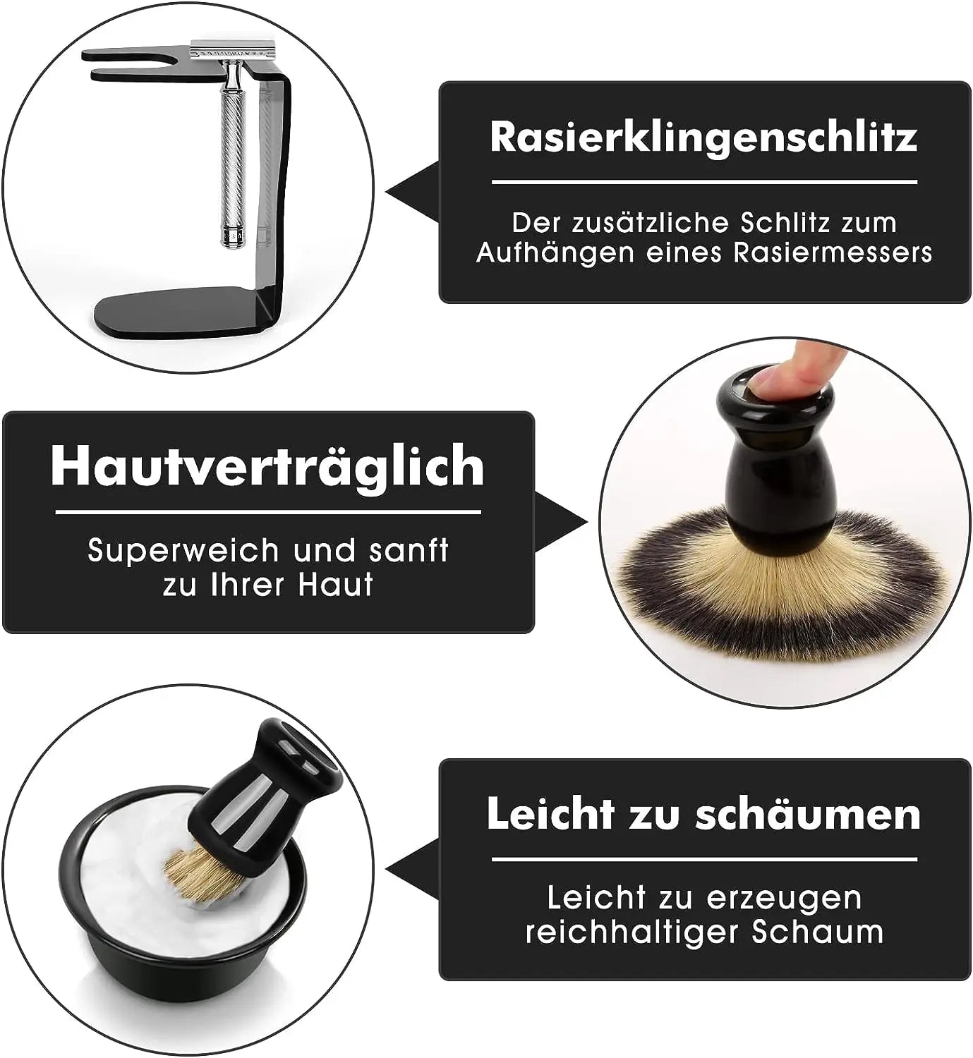 Shaving Brush Set, 3-in-1 Shaving Set with Shaving Brush, Shaving Bowl and Shaving Stand, Father's Day Men's Shaving Gift Set