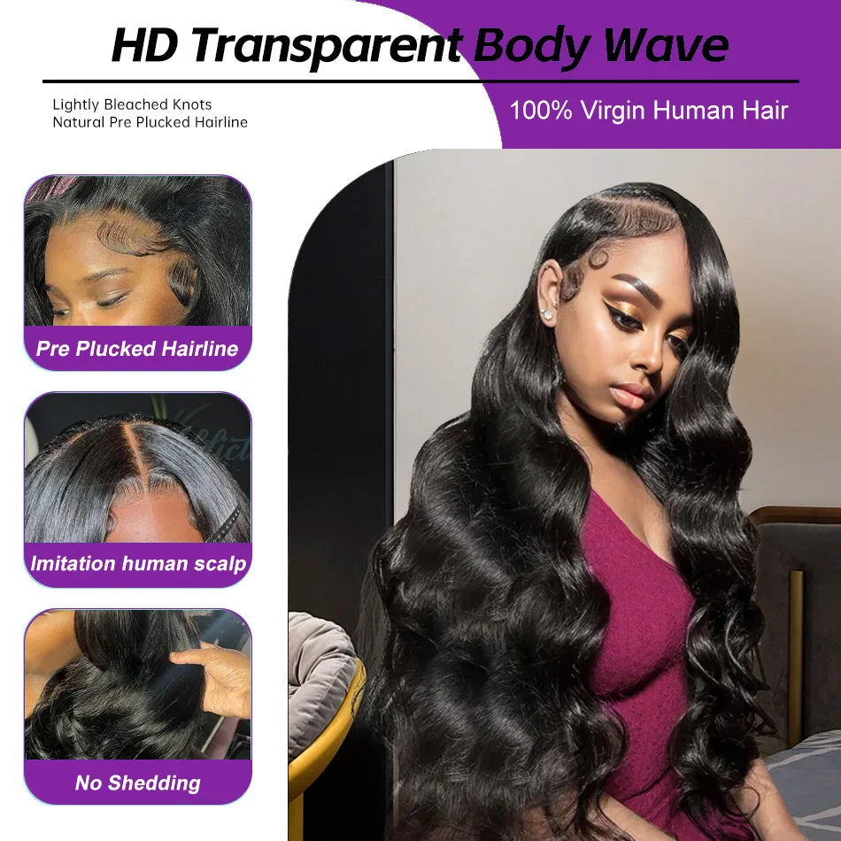 250 Density 13x6 HD Transparent Body Wave Lace Frontal Human