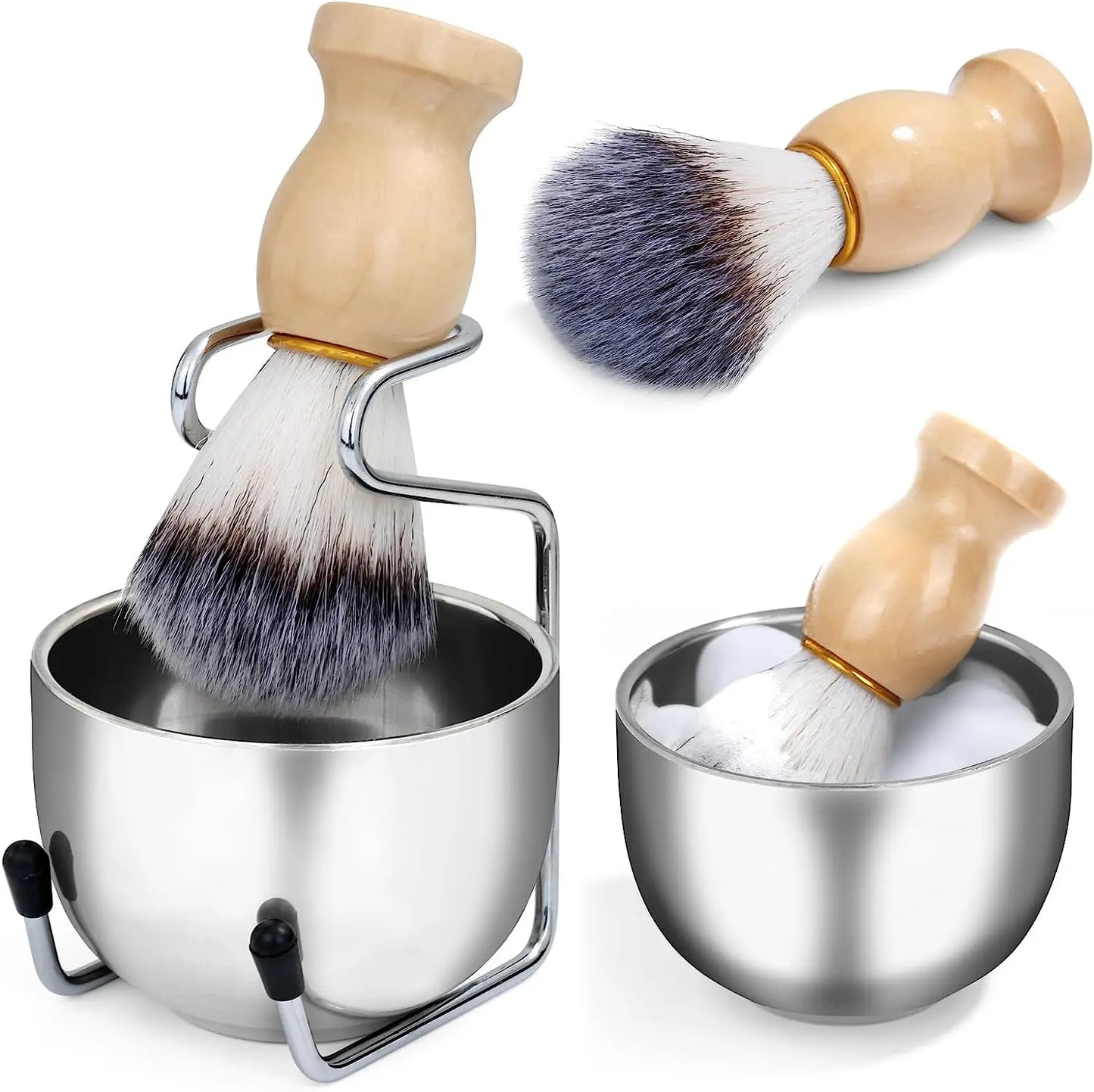 Mens Shaving Brush and Bowl Set, 3-in-l Shaving Bowl & Brush Stand