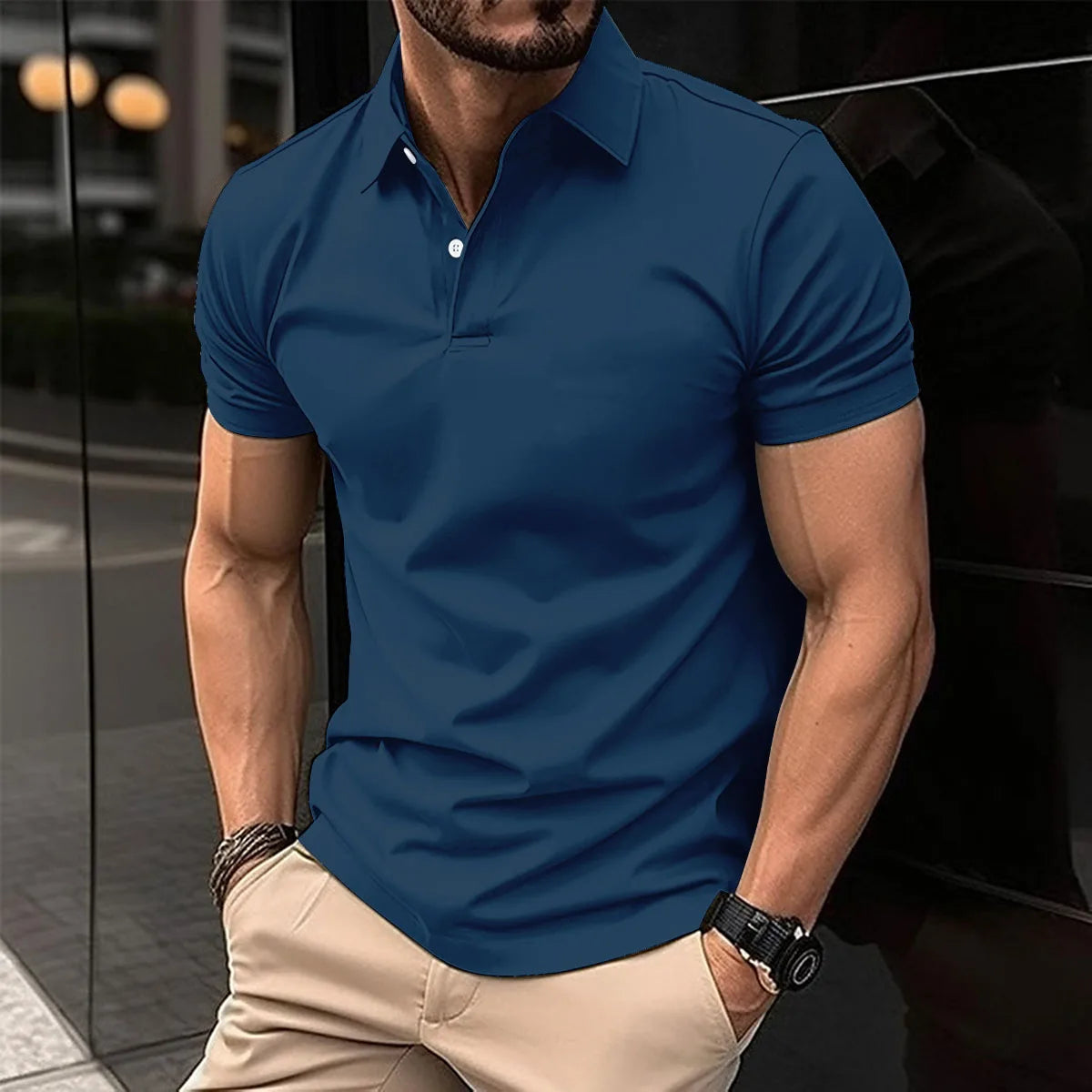 2024 Summer Men's Fashion Lapel Short-Sleeved Striped men's Polo Shirt