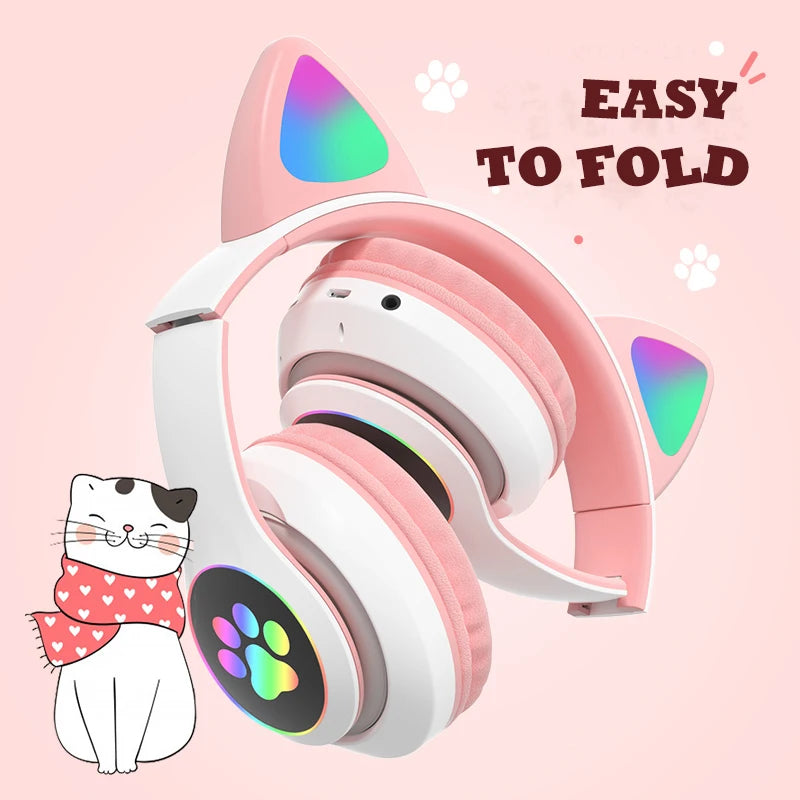 Flash Lamp Cute Cat Ears Headphone Bluetooth5.