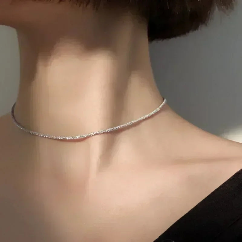 Popular Silver Colour Sparkling Clavicle Chain Choker