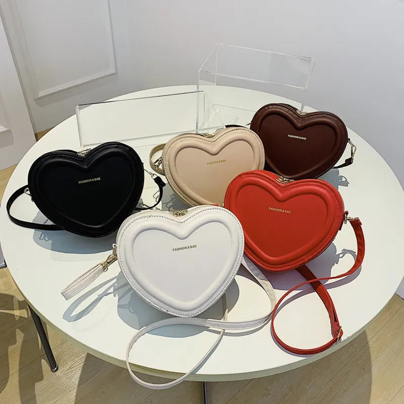 Hot Sale Heart Shape Crossbody Bags For Women Solid Pu Handbags