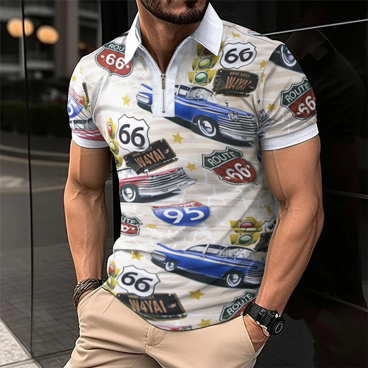 2024 Summer Men's Fashion Lapel Short-Sleeved Striped men's Polo Shirt