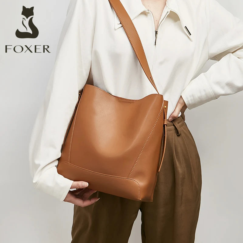 FOXER 2024 Classic Split Leather Shoulder Cross Lady Fashion WomEN