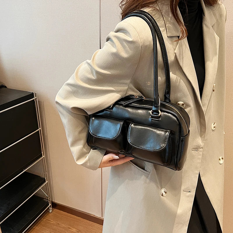LEFTSIDE Small Double Pockets Shouldr Underarm Bag Female Handbag