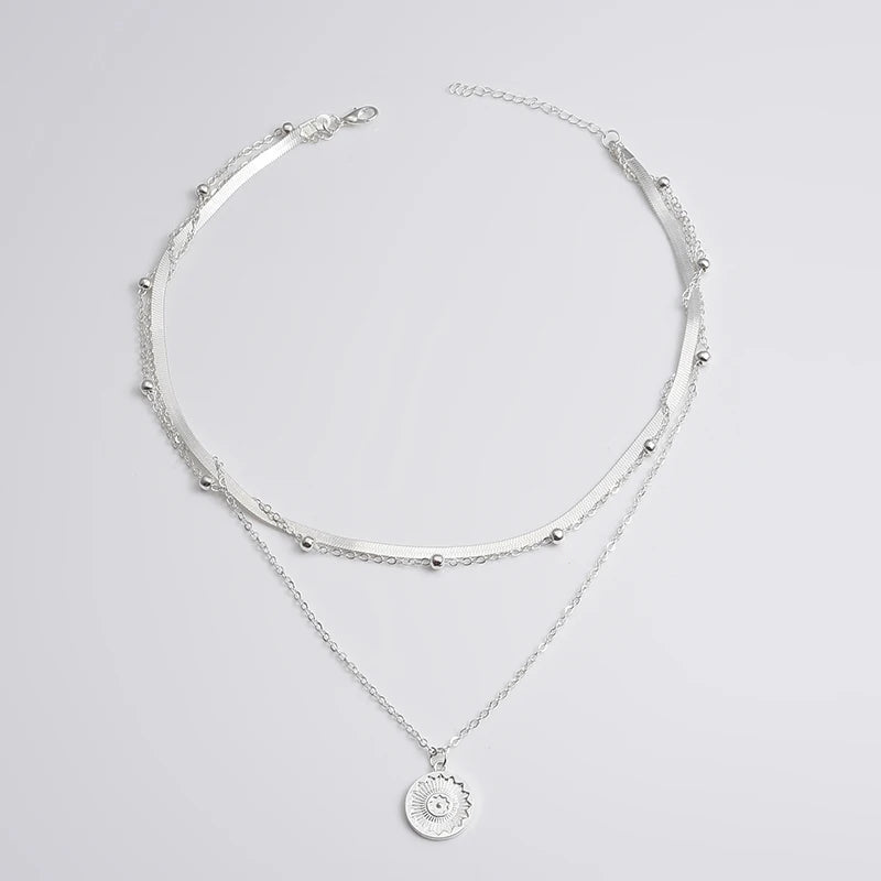 925 Sterling Silver Three-Layer Round Necklace Simple Snake