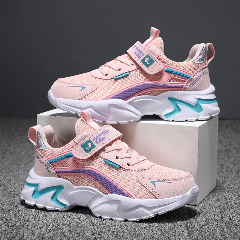 Kids Casual Pink Girls Shoes Breathable Mesh Sneakport Walking