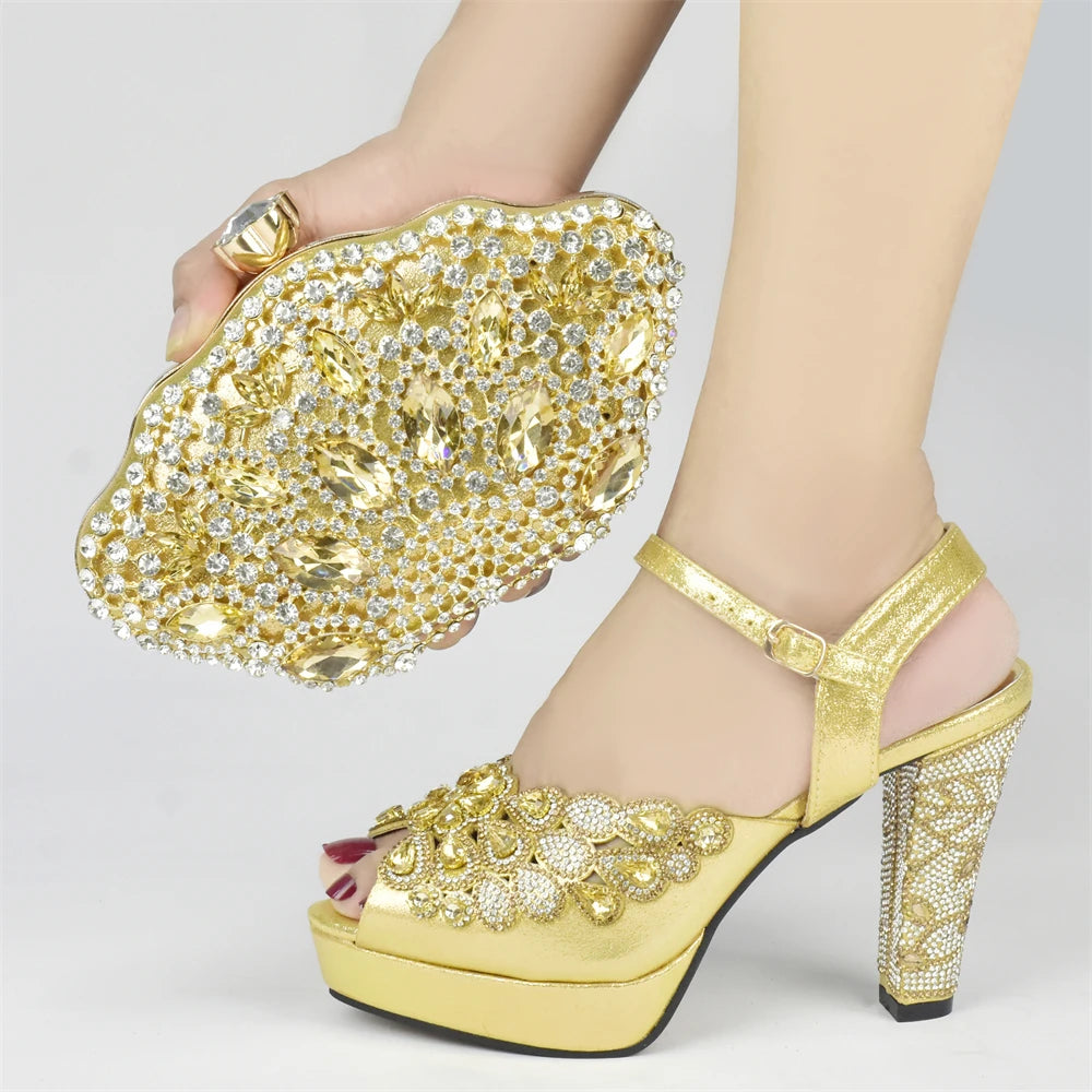 New Arrival Italian Party Shoes and Bag Set Decorated