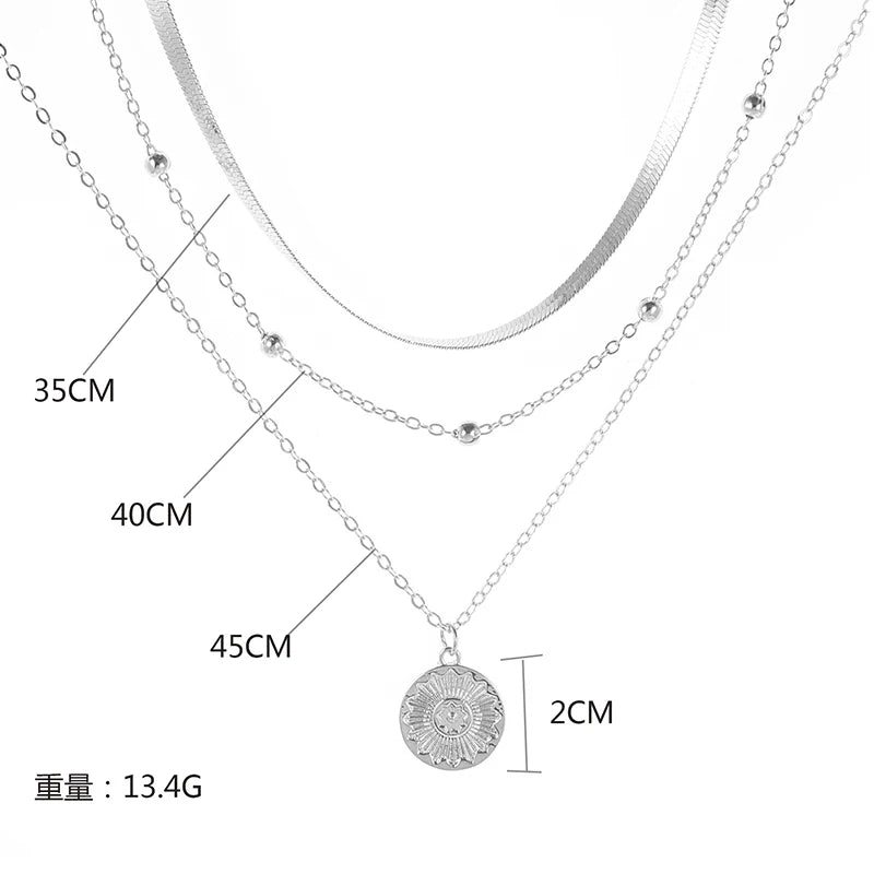 925 Sterling Silver Three-Layer Round Necklace Simple Snake