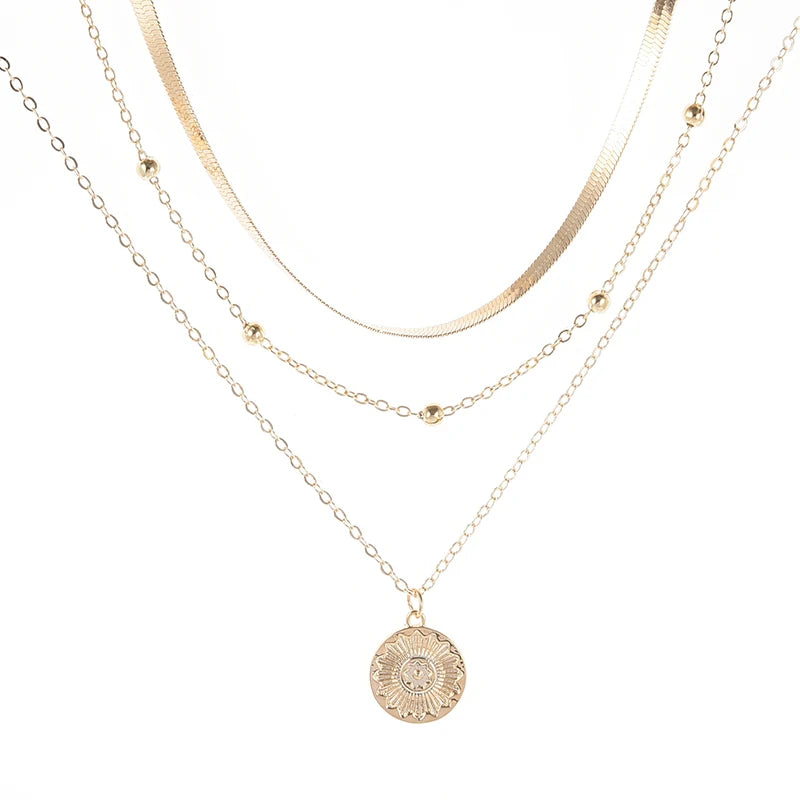 925 Sterling Silver Three-Layer Round Necklace Simple Snake