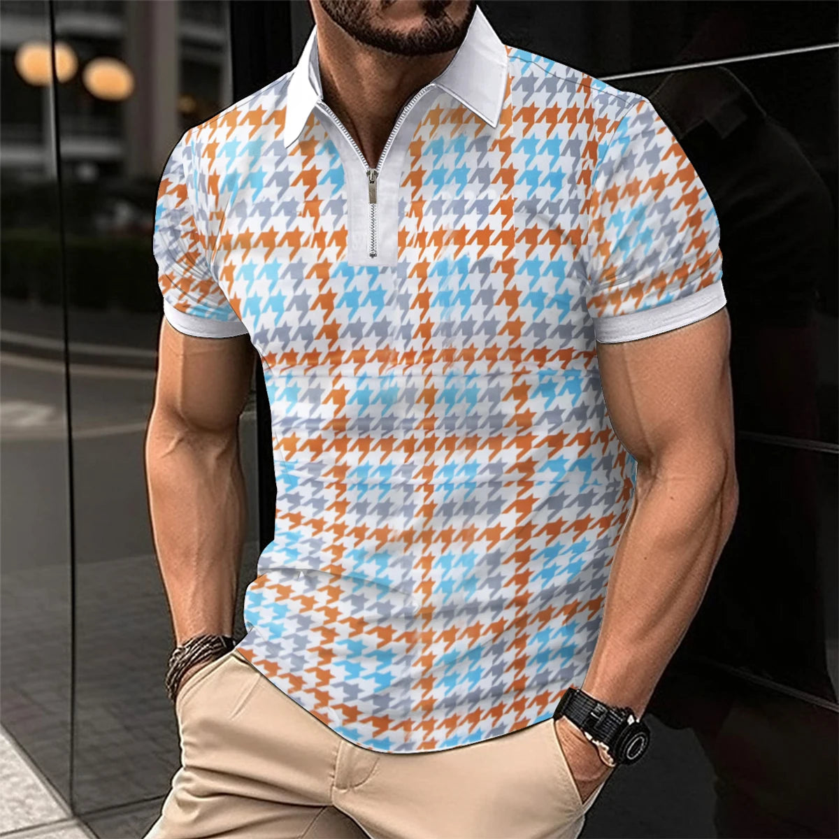 2024 Summer Men's Fashion Lapel Short-Sleeved Striped men's Polo Shirt