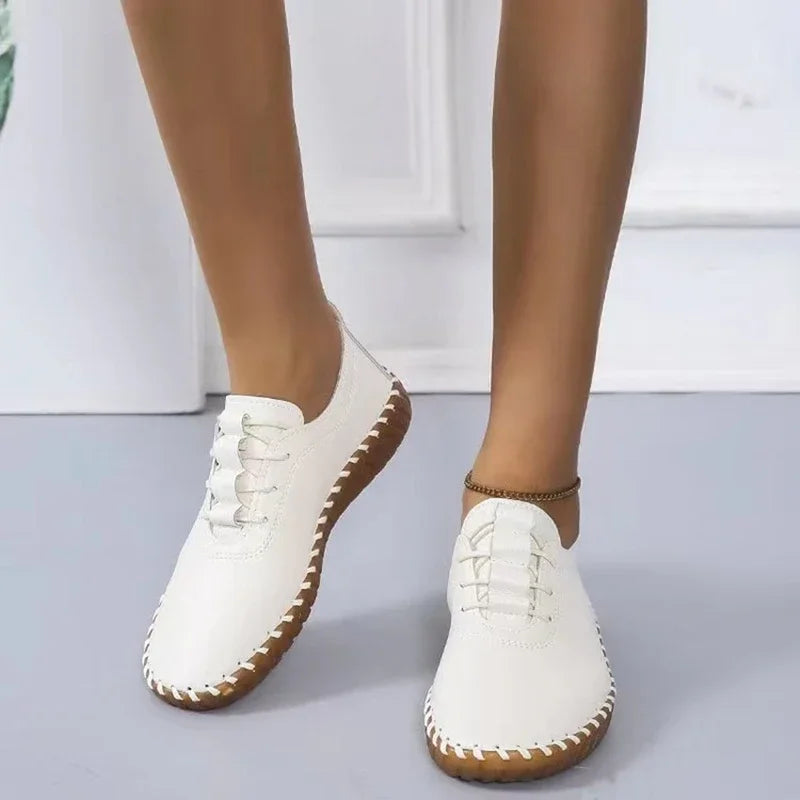 Spring Women Sneakers New 2024 Woman Platform Loafers Lace-Up Leather Flat Casual Shoes Mom Mujer Zapatos Chaussure Femme