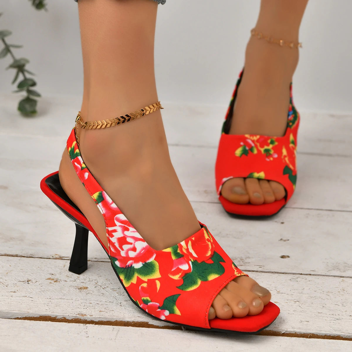 Women Shoes 2024 Spring New Northeast Flower Women Slingbacks Heels Sandals Sexy Dress Thin Heel Pointed Toe Ladies High Heels