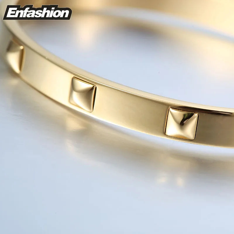 Enfashion Pyramid Spikes Bracelet Manchette Gold Color Stainless Steel Bracelet For Women Cuff Bracelets Bangles Pulseiras