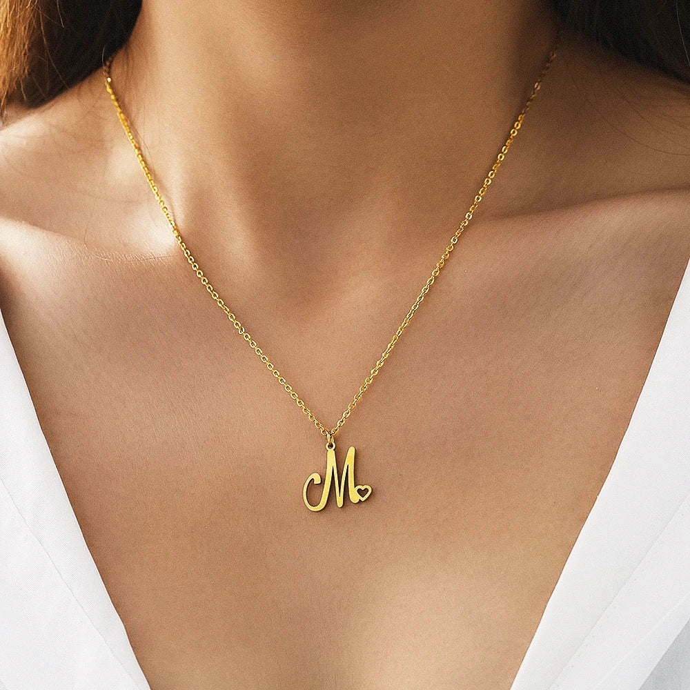 Stainless Steel Necklaces Letter M Heart For Women