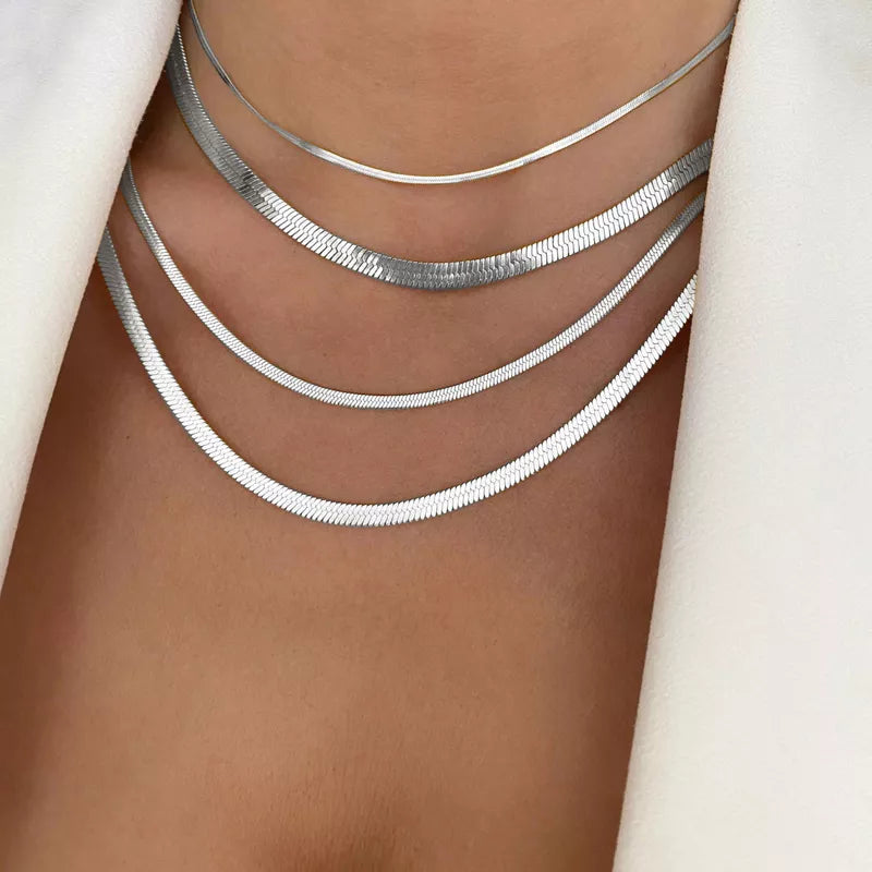 3-5mm Women Herringbone Necklace, Stainless