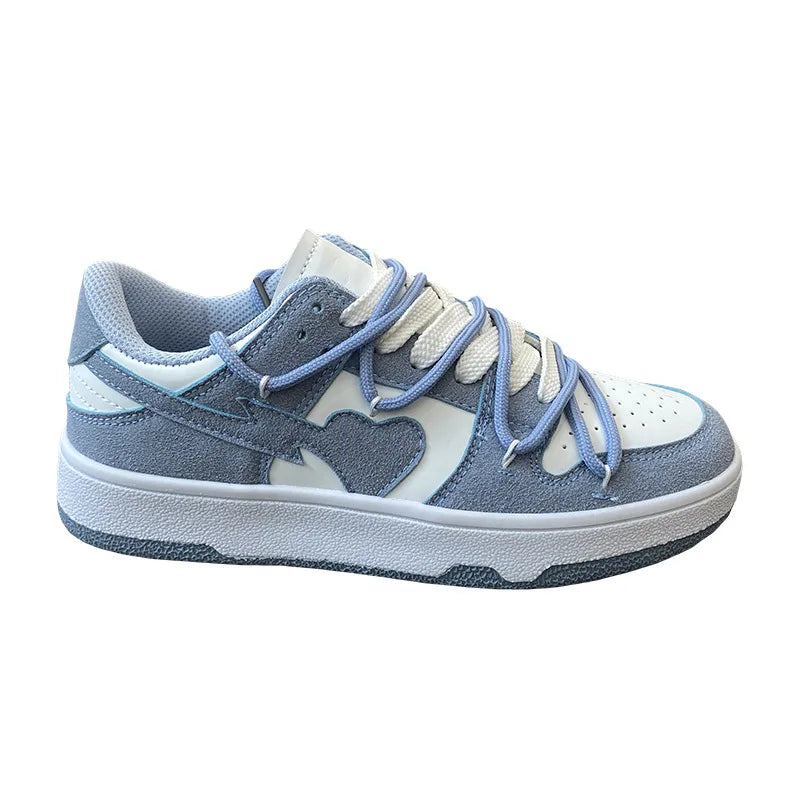 Summer Sneakers Girly Heart Fashion Blue Casuals Sneakers New Couple Trend Lace-up White Shoes Sneakers Women Shoes