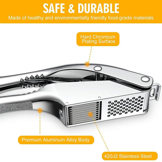 Multifunctional Garlic Press for Slicing Mashing Garlic Masher Effortless Stainless Steel Garlic Press with Anti-slip for Home