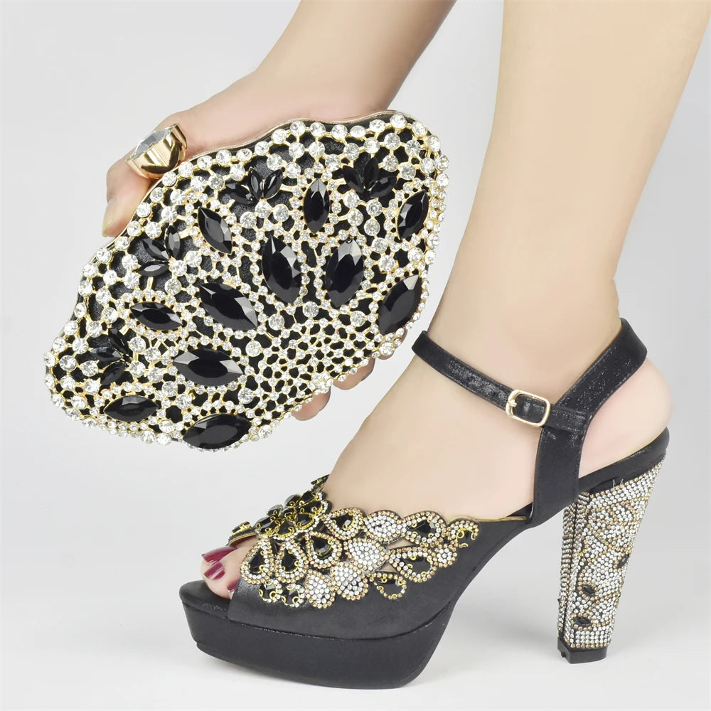 New Arrival Italian Party Shoes and Bag Set Decorated
