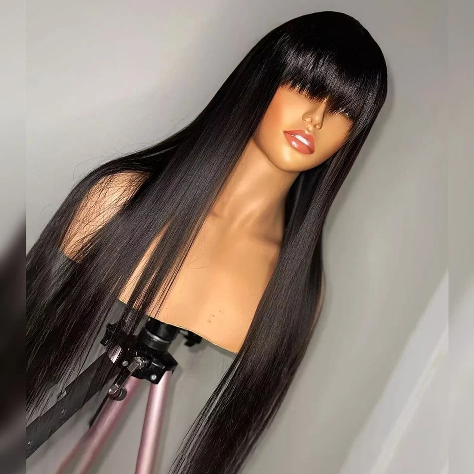 Silky Straight Human Hair Wigs With Bang Full Wigs