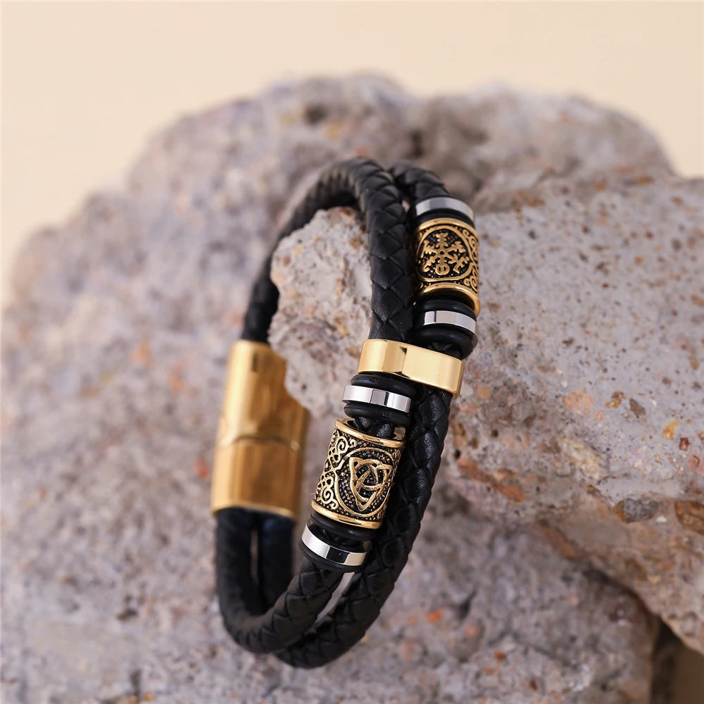 Punk Men Vikings Style Genuine Leather Bracelet