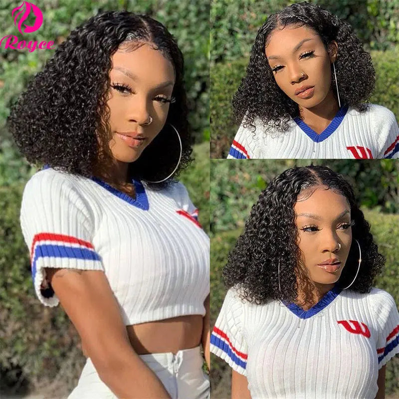 Kinky Curly Edged Short Bob Human Hair Wigs 13x4 Trn Bob Wig