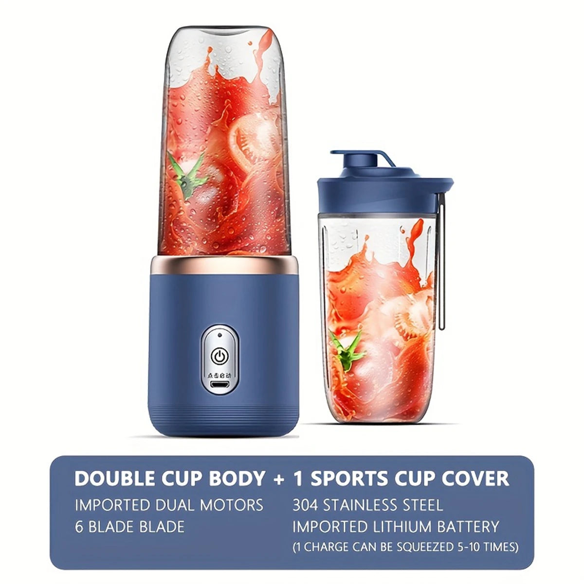 Double Cup Multifunction Usb Fruit Mixers Juicers Pe Juice Maker
